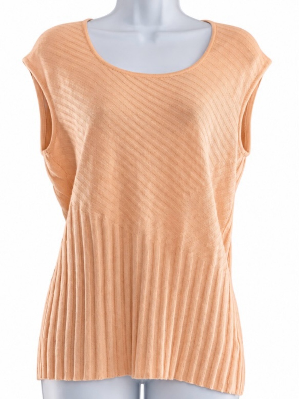 St. John Peach Knit Sleeveless Pleated Top S